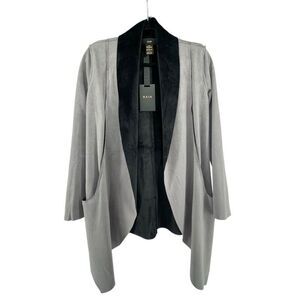 RAIN Women’s Grey Black Faux Suede Waterfall Drape Open Front Jacket Size Small